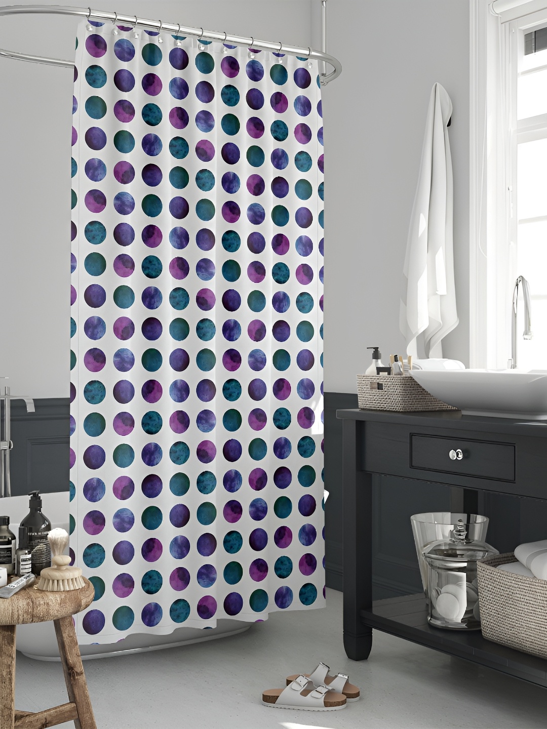 

ArtzFolio White & Purple Printed Waterproof Shower Curtains