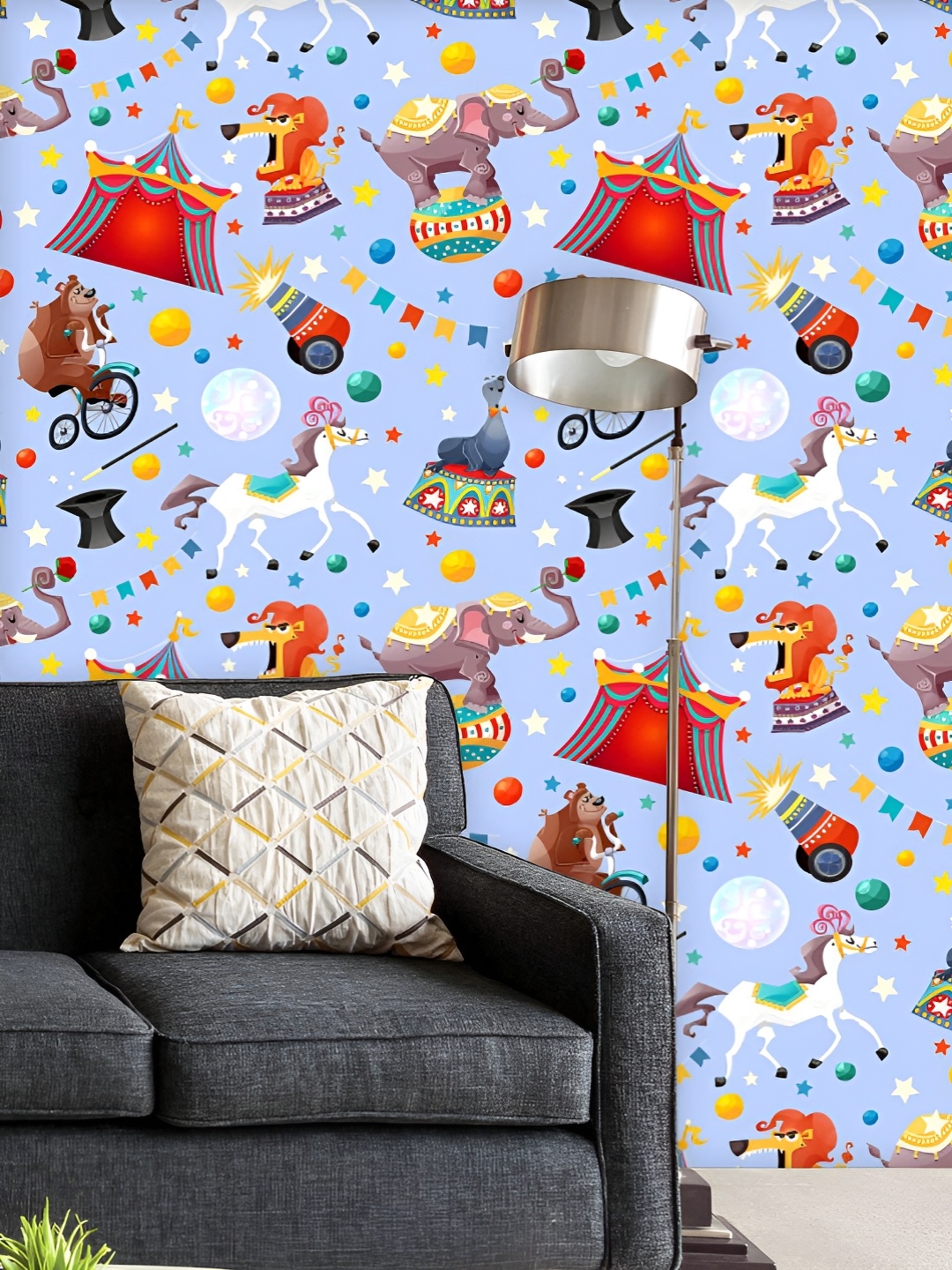 

ArtzFolio Printed UV-Resistant Anti-Bacterial Circus Performance Peel & Stick Wallpaper, Multi