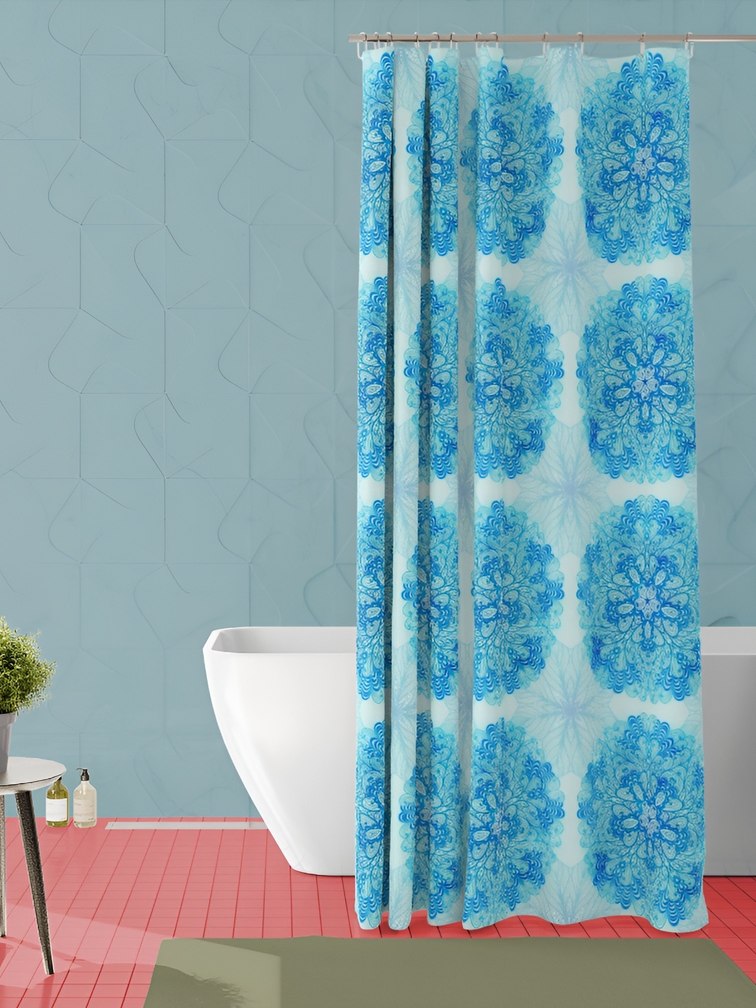 

ArtzFolio Blue & White Floral Printed Waterproof Shower Curtain