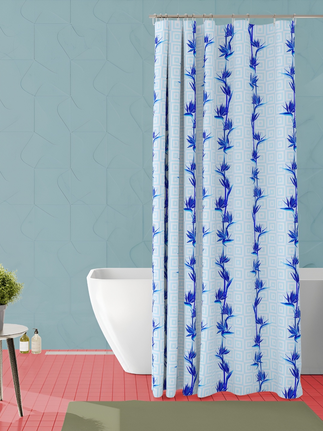

ArtzFolio White & Blue Floral Printed Waterproof Shower Curtain