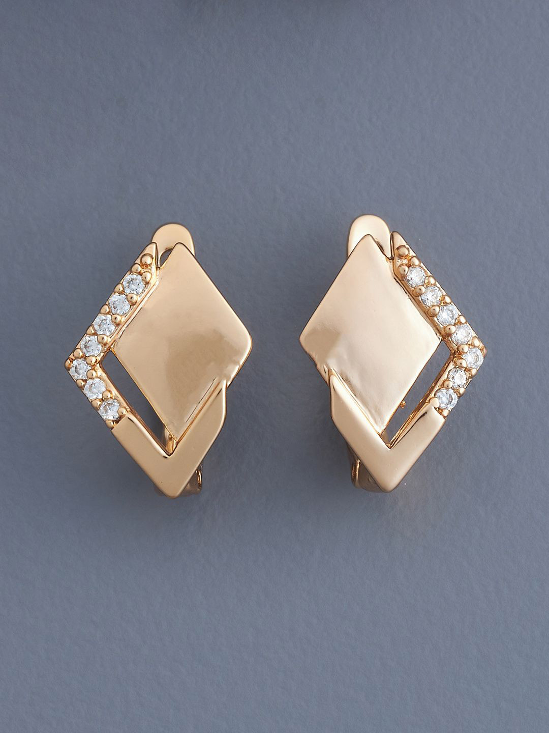 

Kushal's Fashion Jewellery Gold Plated Zircon Studded Geometric Hoop Earrings