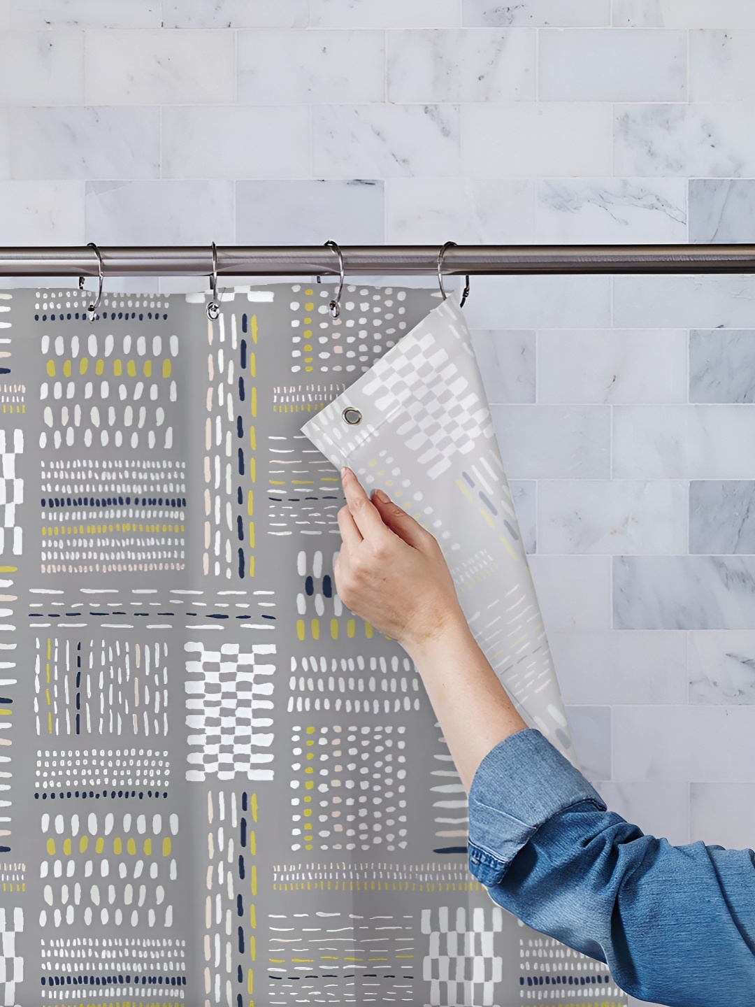 

ArtzFolio Grey & White Printed Waterproof Shower Curtain