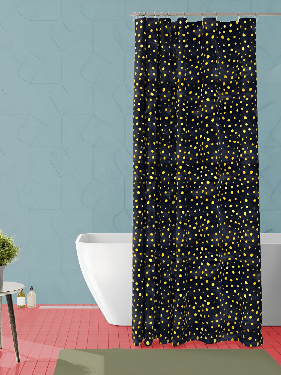 

ArtzFolio Black & Yellow Polka Dot Printed Waterproof Shower Curtain