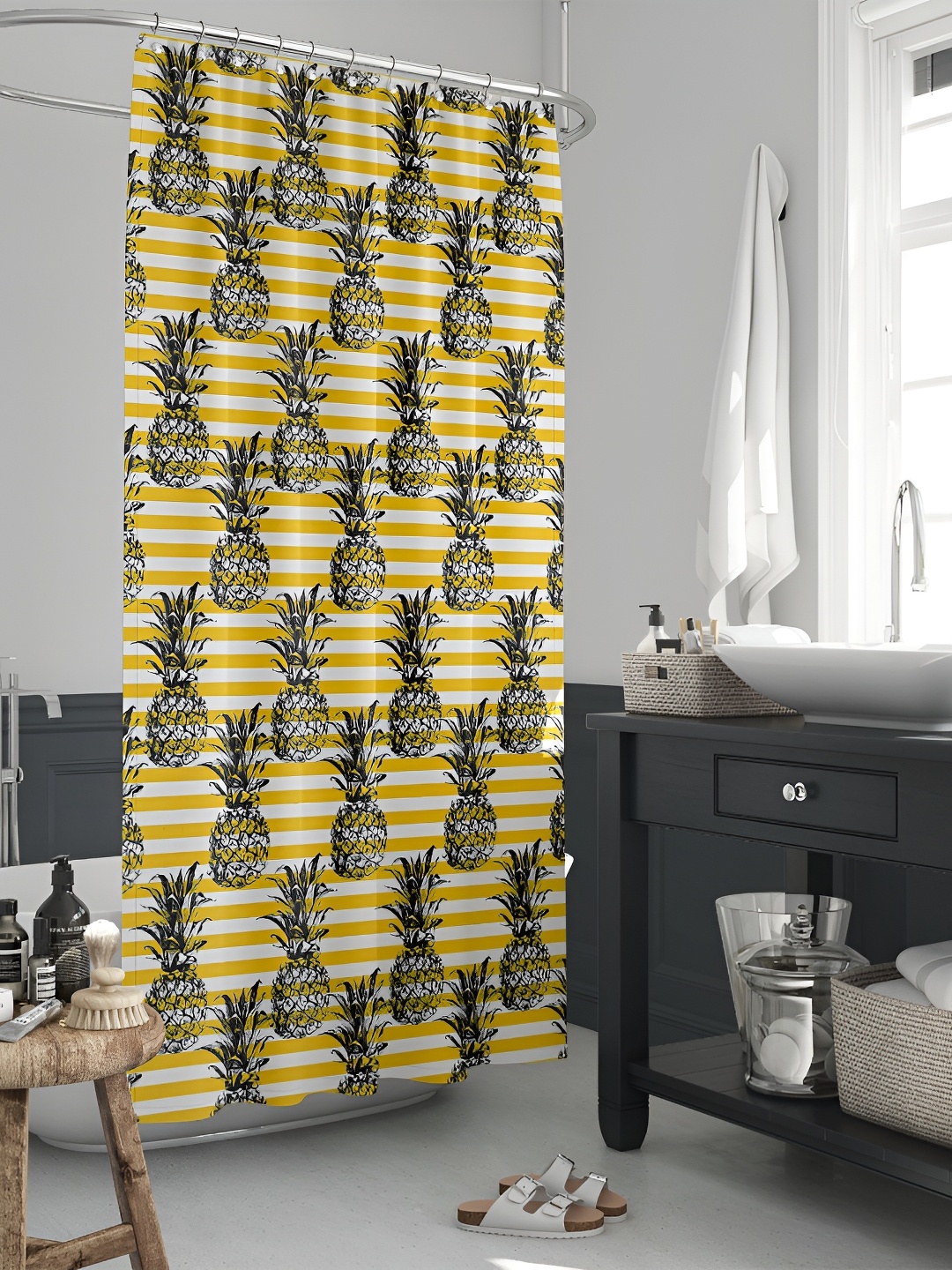 

ArtzFolio Yellow & White Abstract Printed Waterproof Shower Curtain