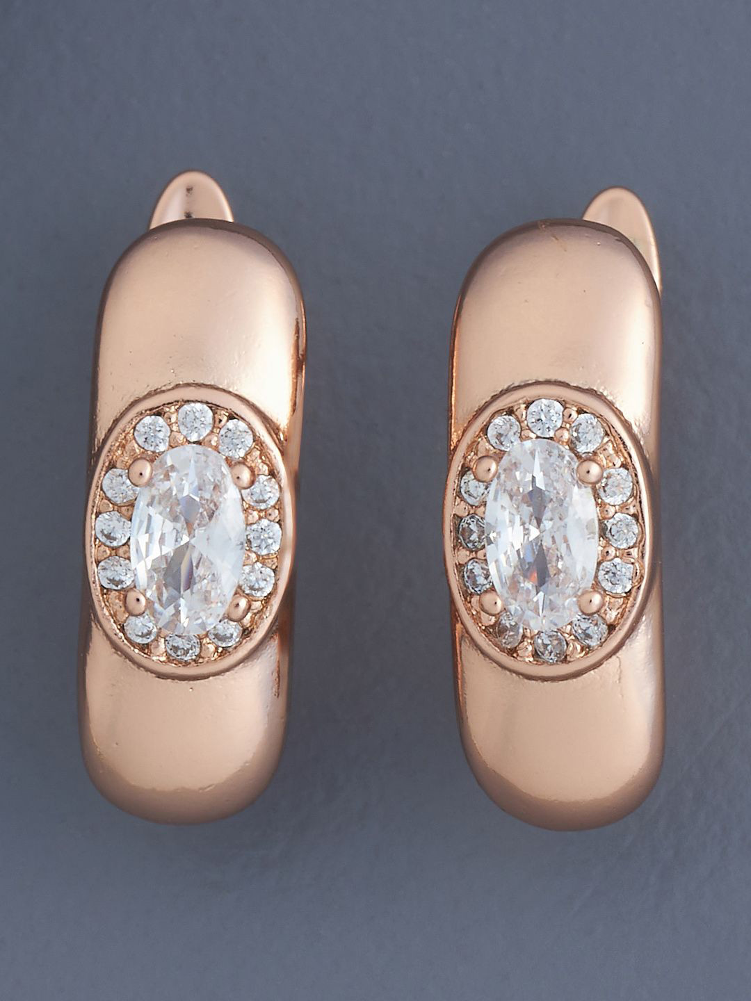 

Kushal's Fashion Jewellery Rose Gold-Plated Zircon Circular Hoop Earrings
