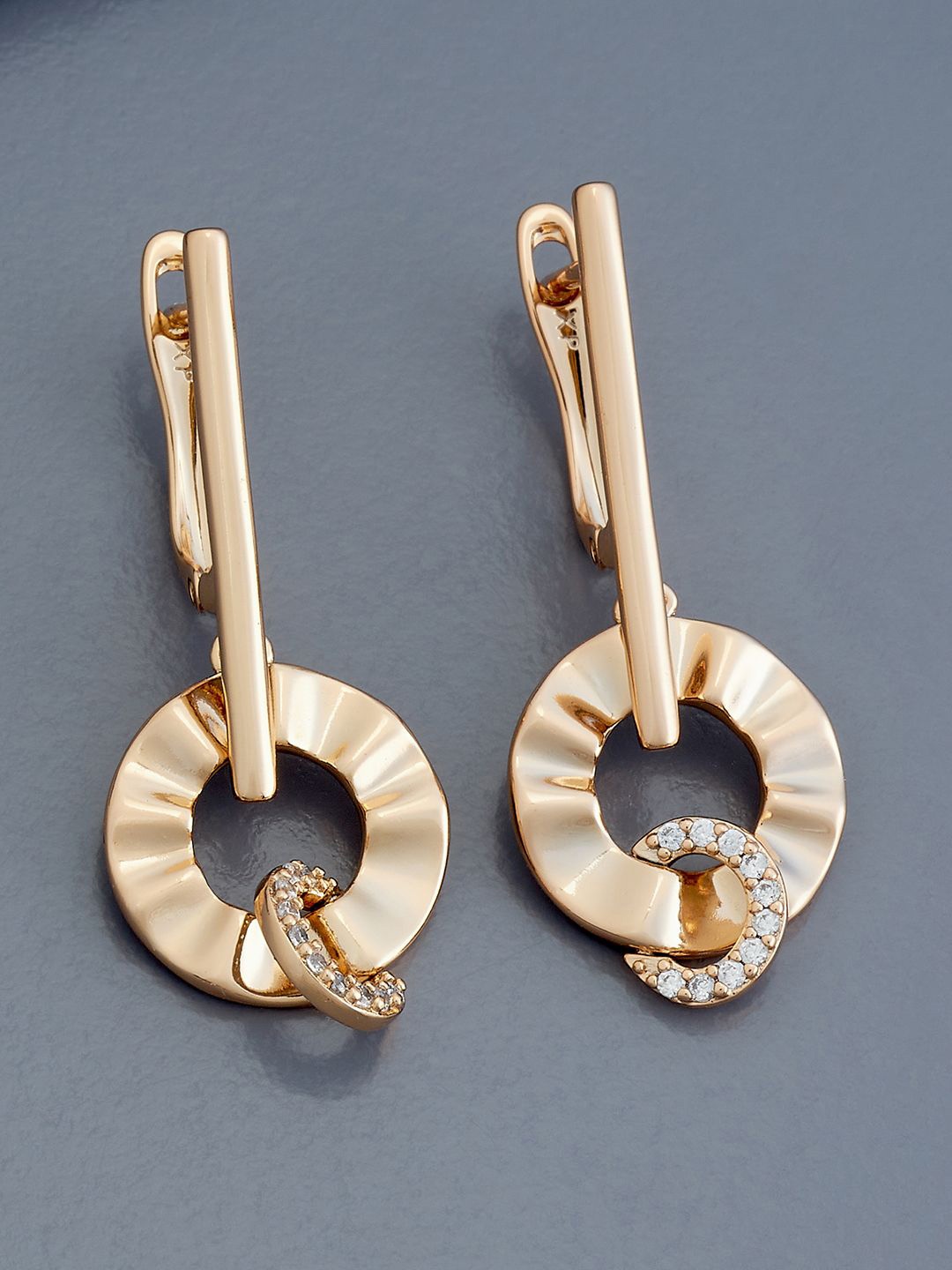 

Kushal's Fashion Jewellery Rose Gold-Plated Zircon Studded Circular Drop Earrings