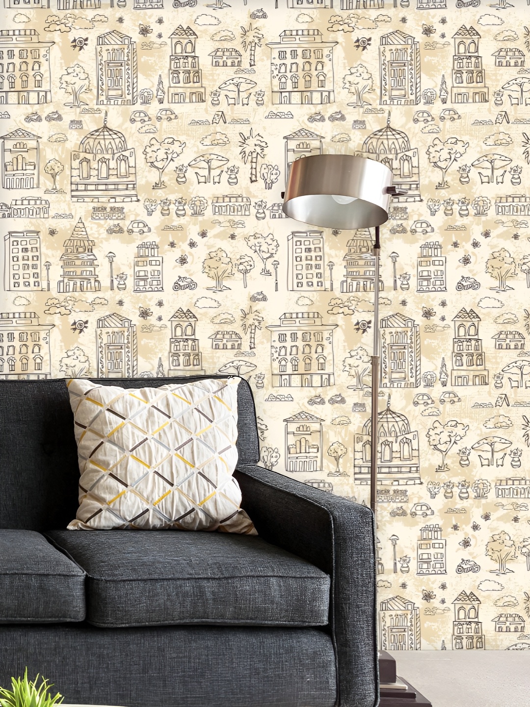 

ArtzFolio Printed UV-Resistant Anti-Bacterial City Doodle Grunge Peel & Stick Wallpaper, Multi