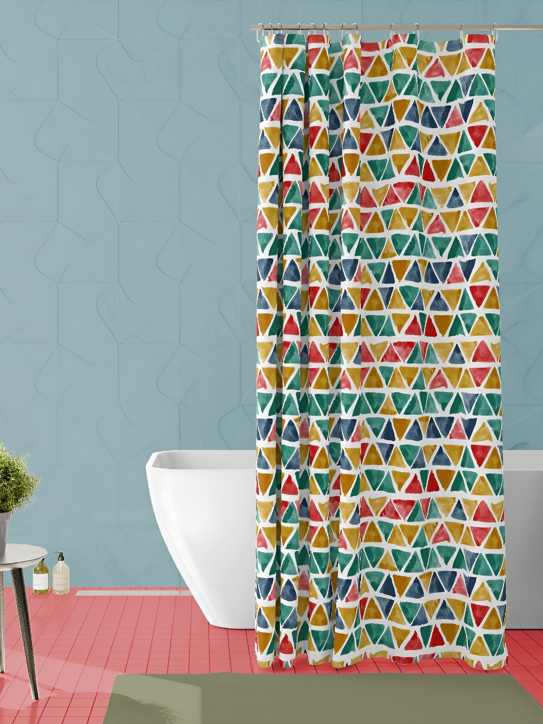 

ArtzFolio Green and Red Geometric Printed Waterproof Shower Curtain