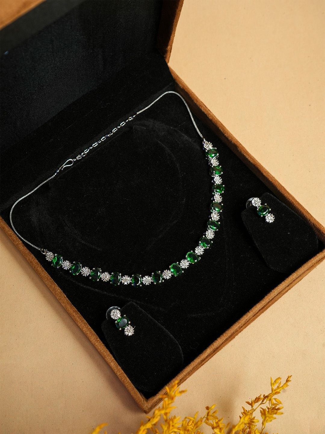 

VIRAASI Silver-Plated American Diamond Studded Jewellery Set