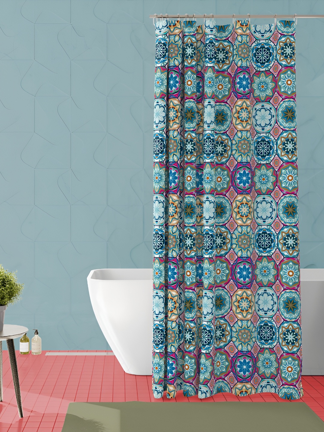 

ArtzFolio Blue & White Ethnic Motifs Printed Waterproof Shower Curtain