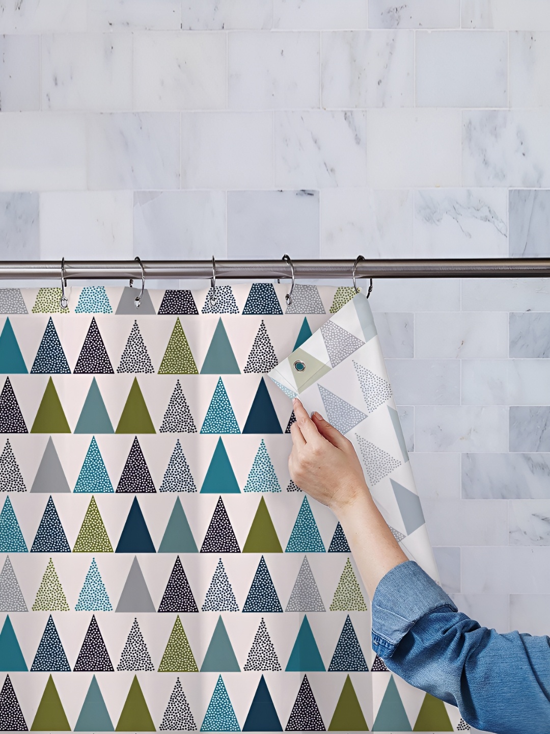 

ArtzFolio White & Blue Printed Waterproof Shower Curtains