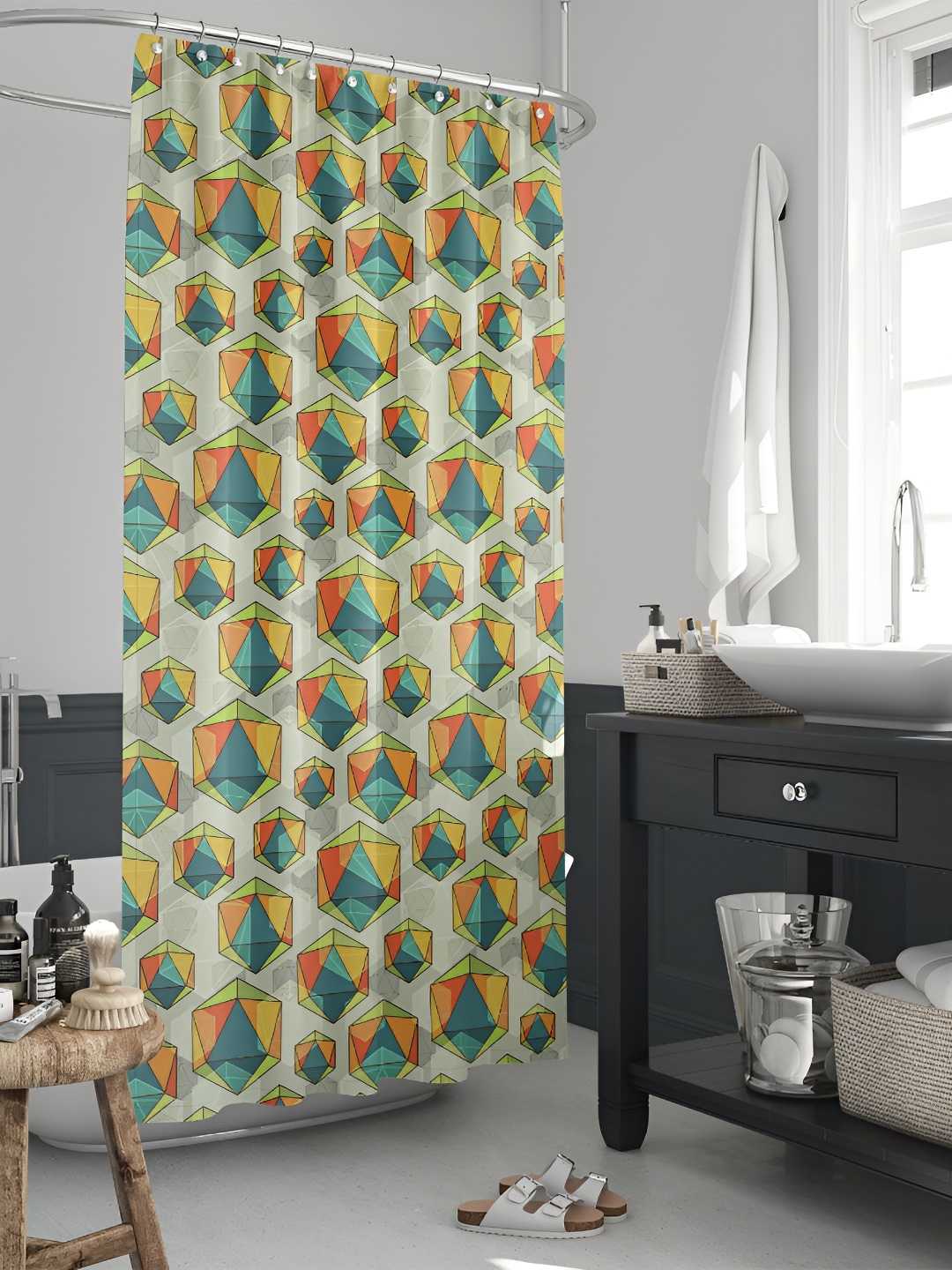 

ArtzFolio Grey & Green Geometric Printed Waterproof Shower Curtain