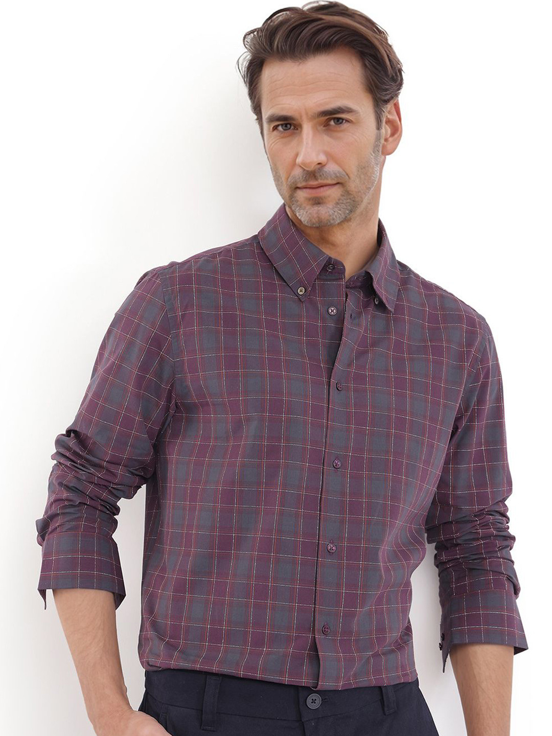 

RARE RABBIT Men Comfort Opaque Checked Casual Shirt, Purple
