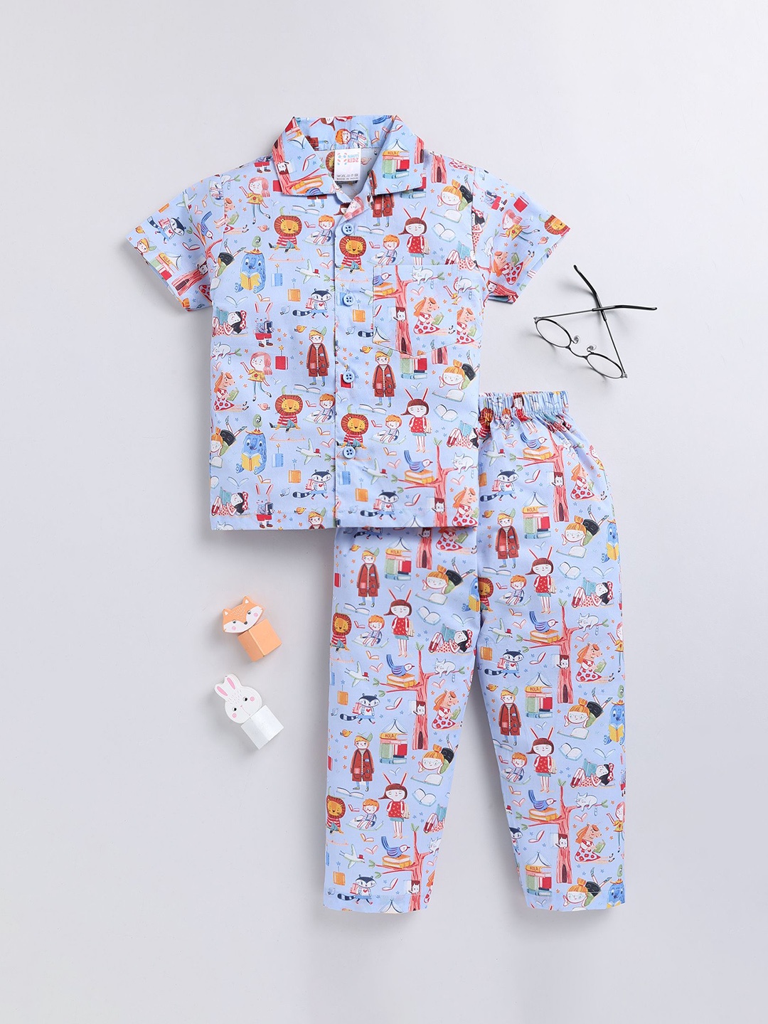 

NAUTI KIDZ Boys Pure Cotton Cartoon Characters Printed Night suit, Blue