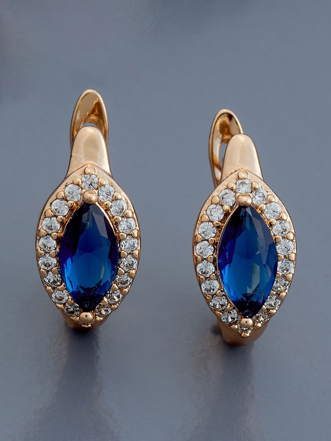

Kushal's Fashion Jewellery Gold-Plated Zircon Leaf Shaped Hoop Earrings
