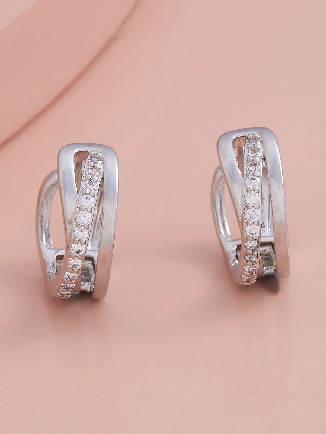 

Kushal's Fashion Jewellery Rhodium-Plated Zircon Studded Circular Hoop Earrings, Silver