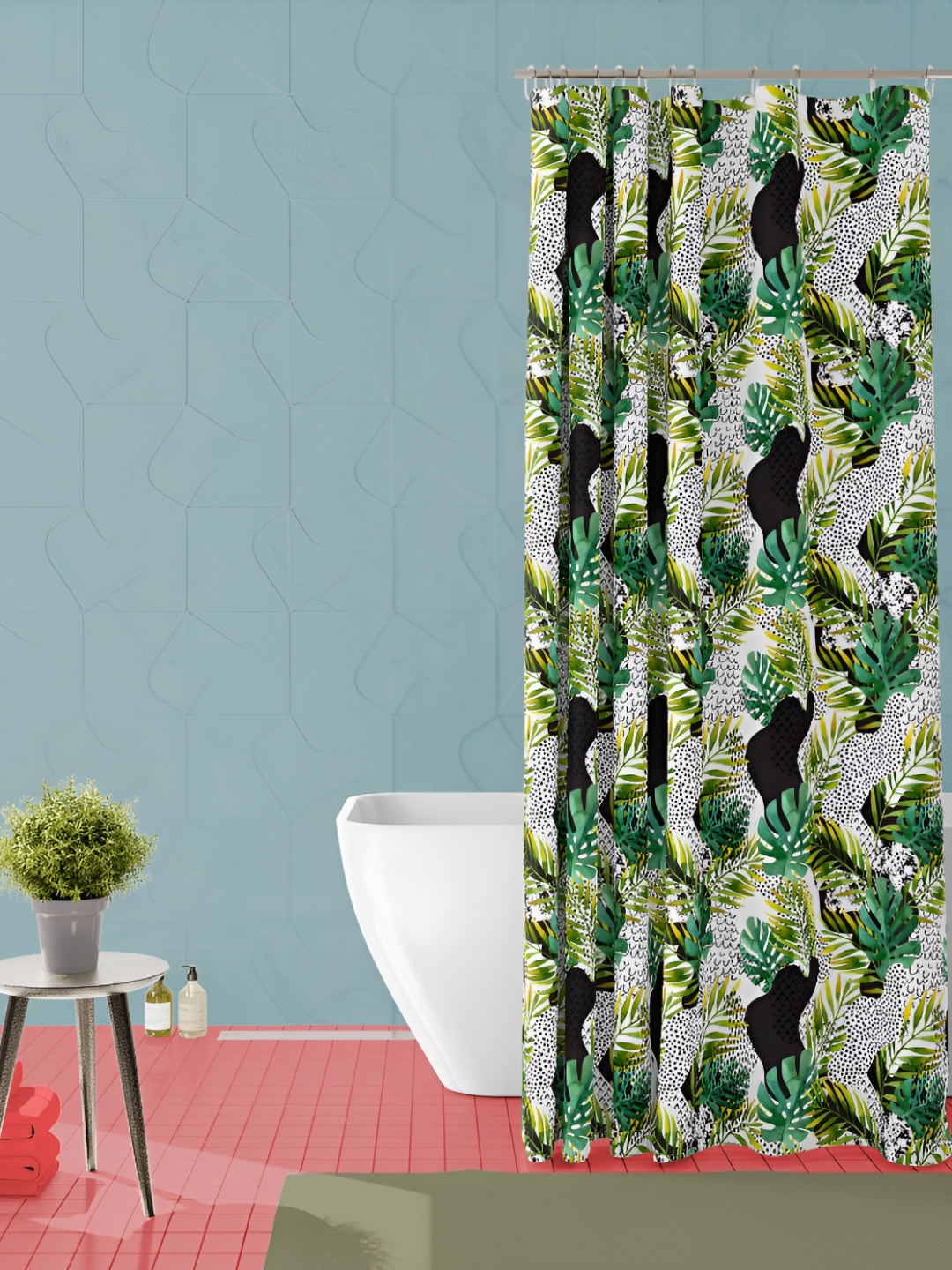 

ArtzFolio Green and Black Floral Printed Waterproof Shower Curtain