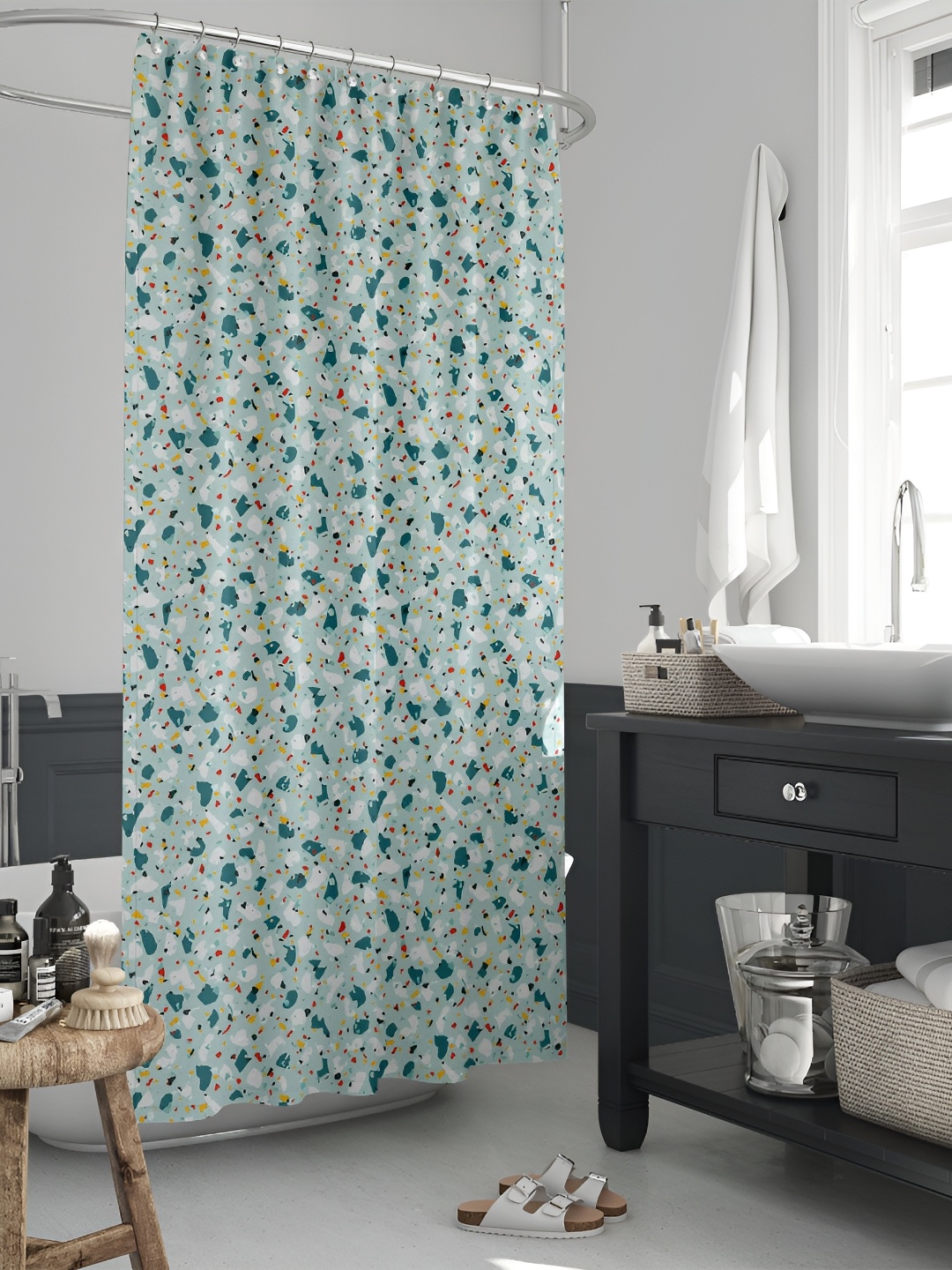 

ArtzFolio Green & White Printed Waterproof Shower Curtain