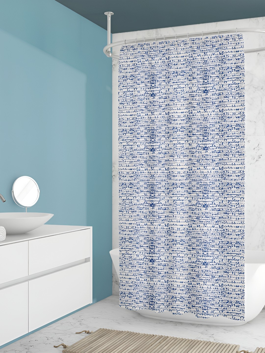 

ArtzFolio White & Blue Printed Waterproof Shower Curtain