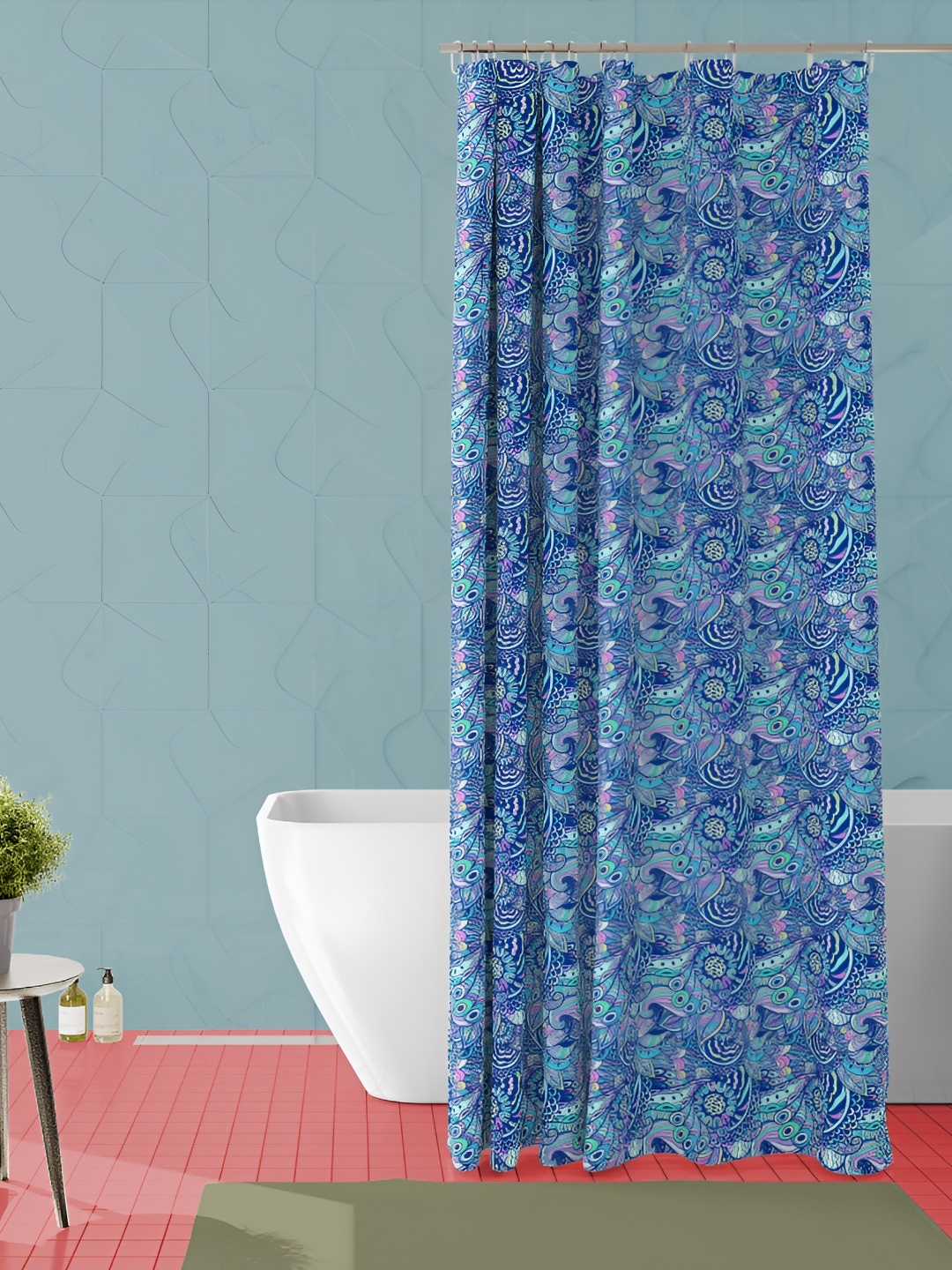 

ArtzFolio Blue Printed Waterproof Shower Curtain