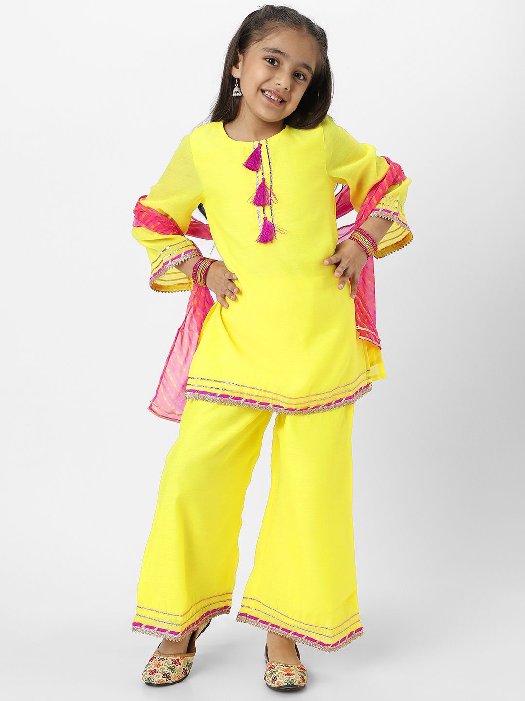 

Nauti Nati Girls Tassel Detail Kurti Set, Yellow