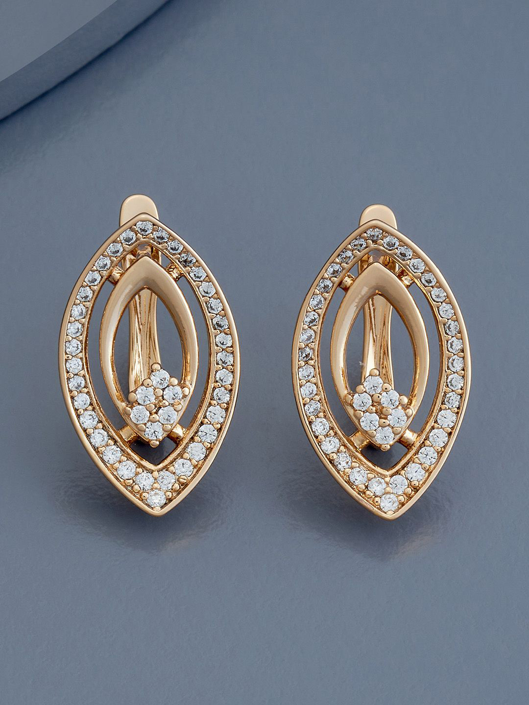 

Kushal's Fashion Jewellery Gold-Plated Zircon Stone Studded Oval Studs