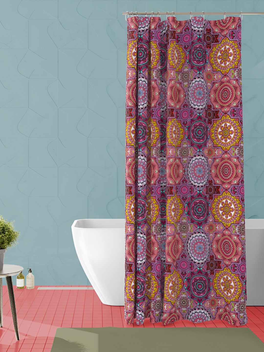 

ArtzFolio Yellow and Maroon Geometric Printed Waterproof Shower Curtain
