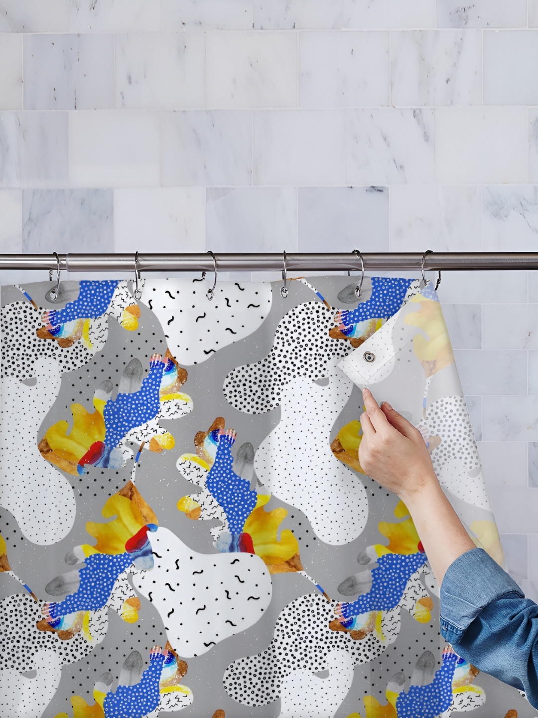 

ArtzFolio Grey & White Printed Waterproof Shower Curtain