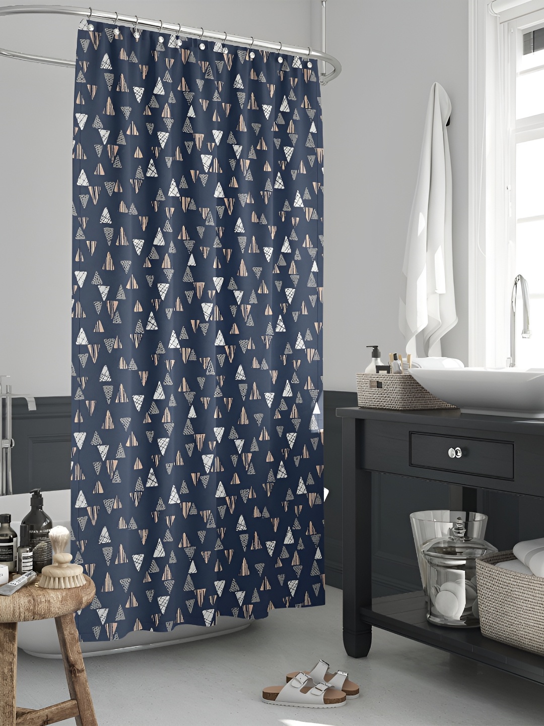 

ArtzFolio Navy Blue & White Geometric Printed Waterproof Shower Curtain