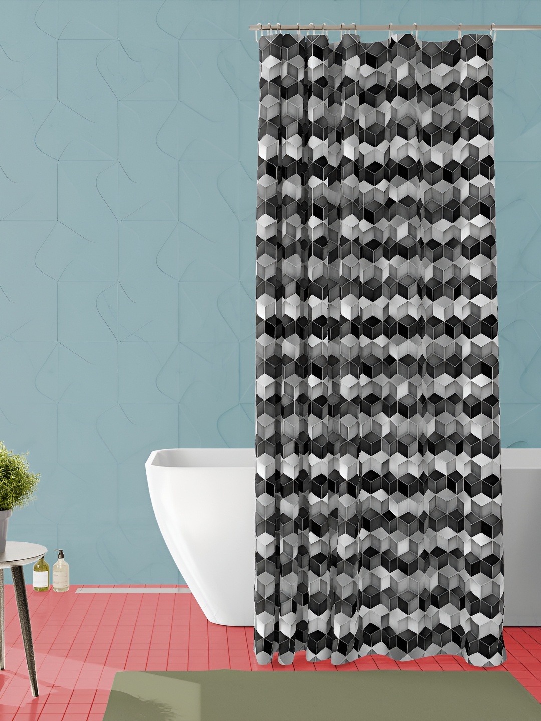 

ArtzFolio Black & Grey Geometric Printed Waterproof Shower Curtain