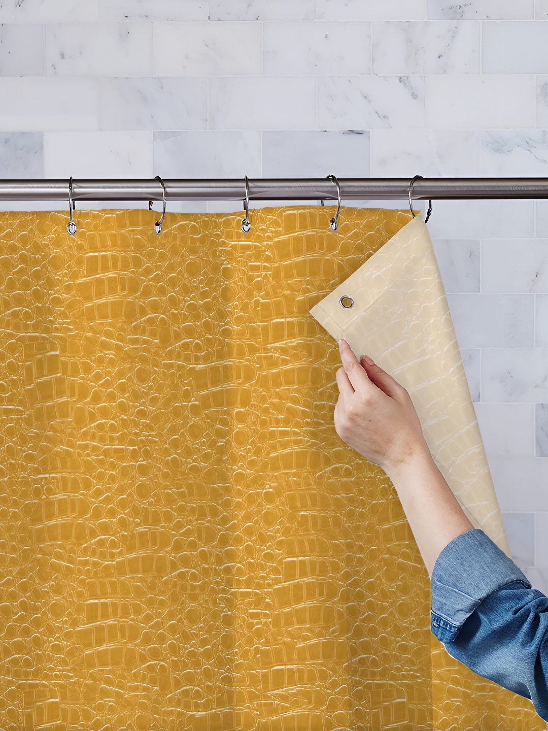 

ArtzFolio Yellow Printed Waterproof Shower Curtain