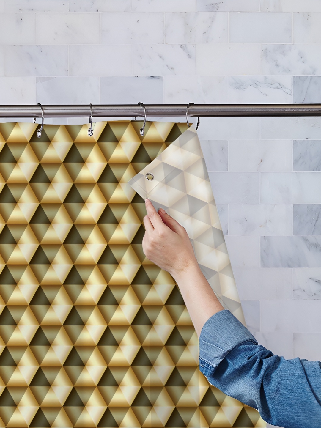 

ArtzFolio Beige & Green Printed Waterproof Shower Curtain