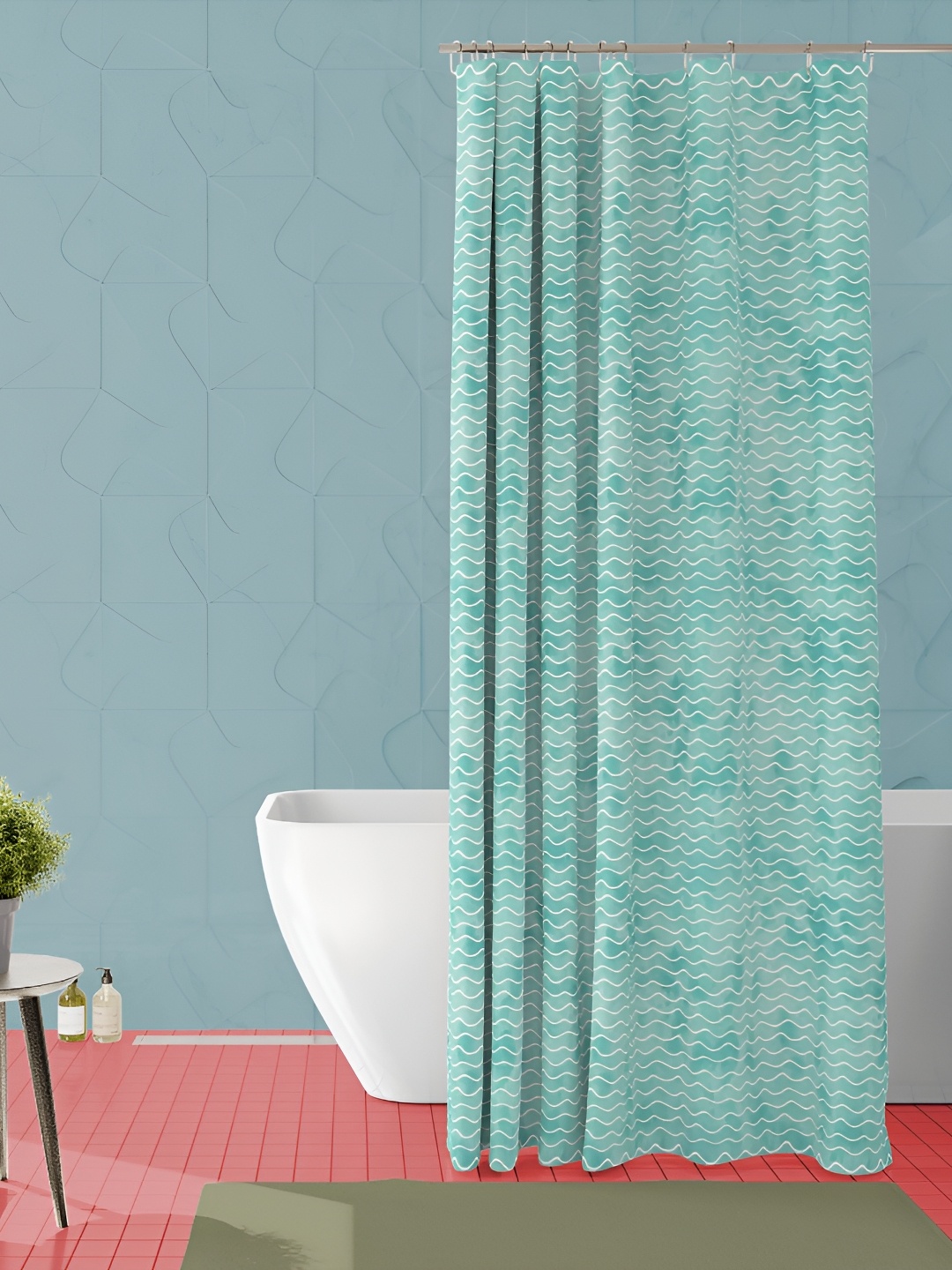 

ArtzFolio Green & White Printed Water Proof Shower Curtain