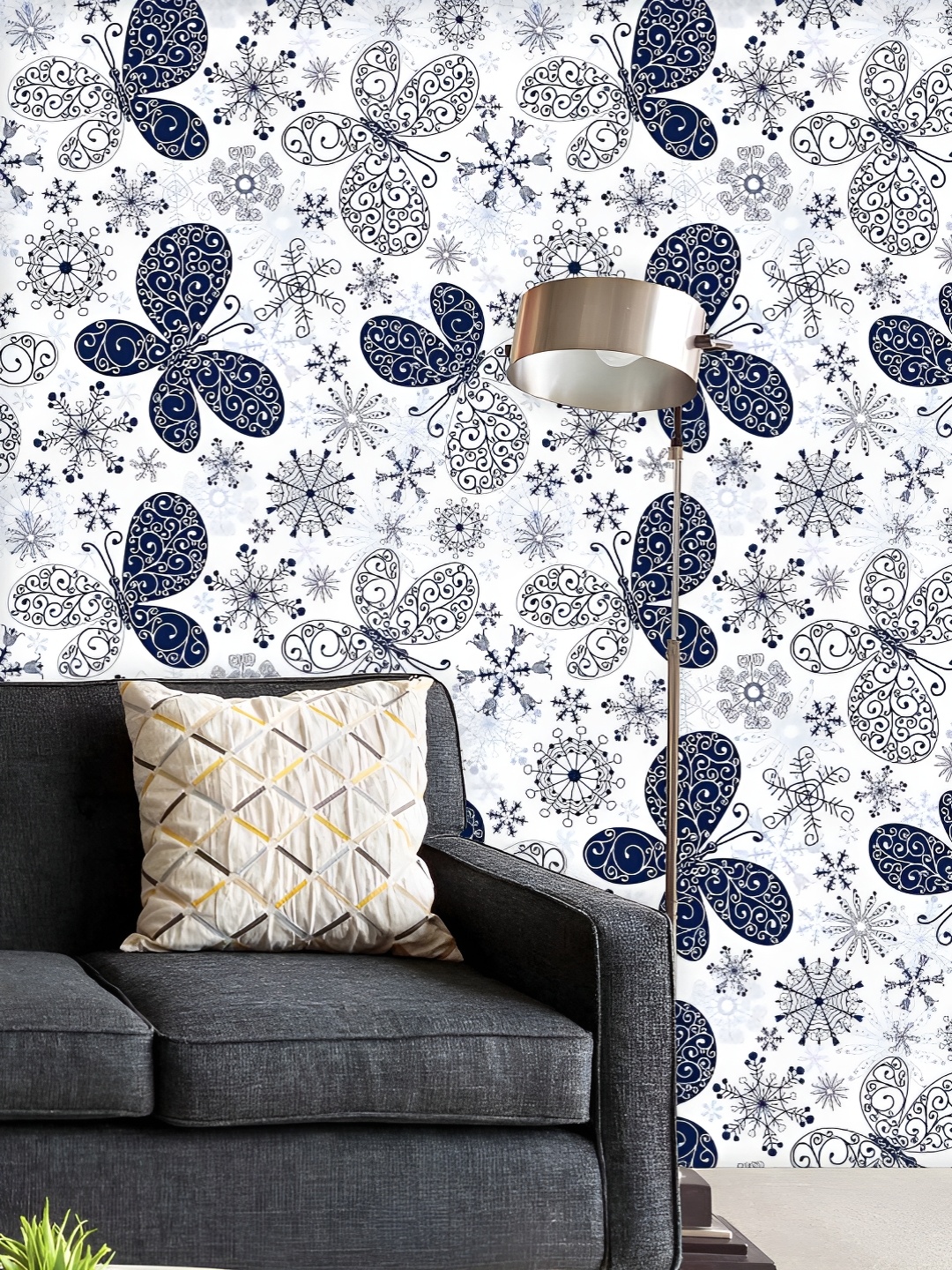 

ArtzFolio Printed UV-Resistant Anti-Bacterial Snowflakes & Butterflies Peel & Stick Wallpaper, Multi