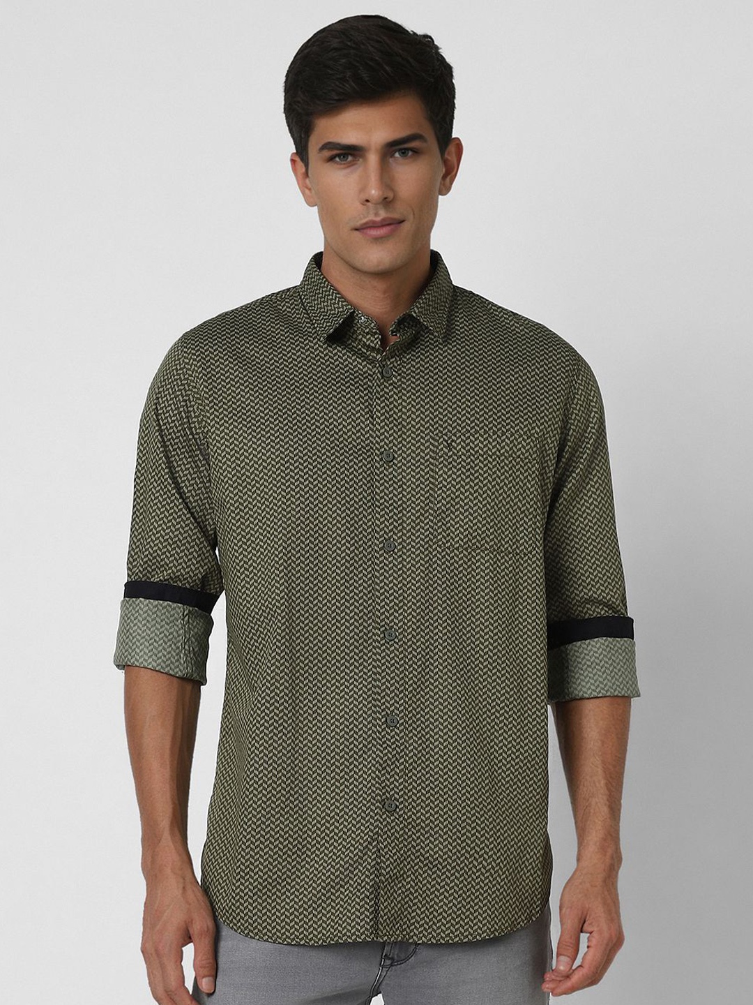 

VAN HEUSEN DENIM LABS Men Slim Fit Opaque Printed Casual Shirt, Olive