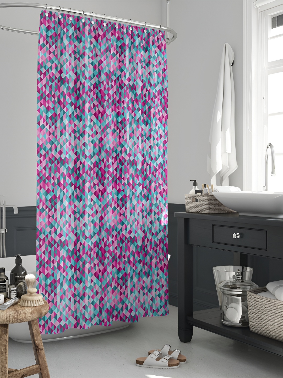 

ArtzFolio Blue & Pink Printed Waterproof Shower Curtain