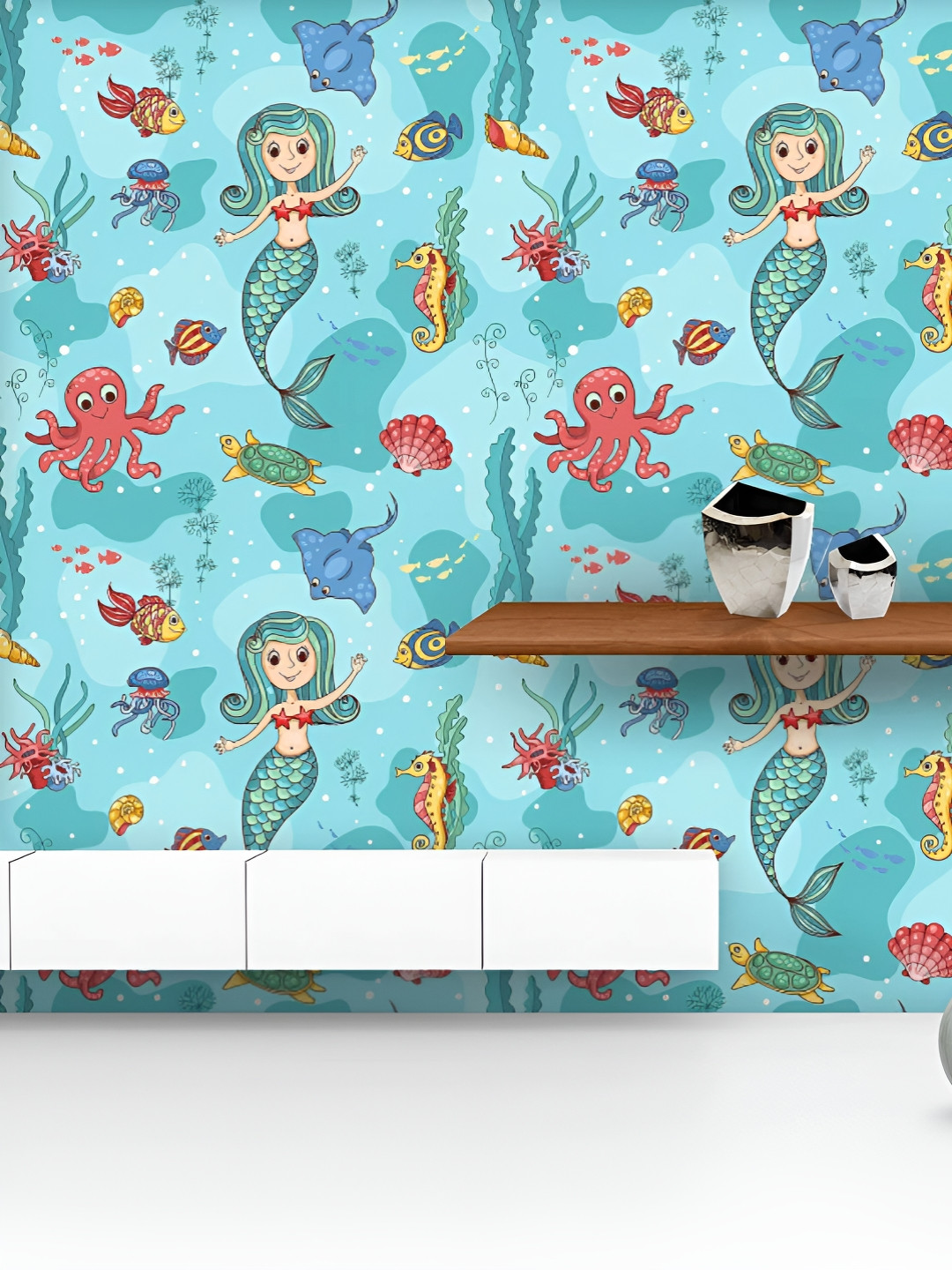 

ArtzFolio Printed UV-Resistant Anti-Bacterial Cartoon Mermaid Peel & Stick Wallpaper, Multi
