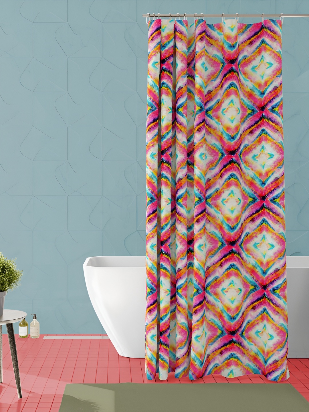 

ArtzFolio Pink & Blue Geometric Printed Waterproof Shower Curtain