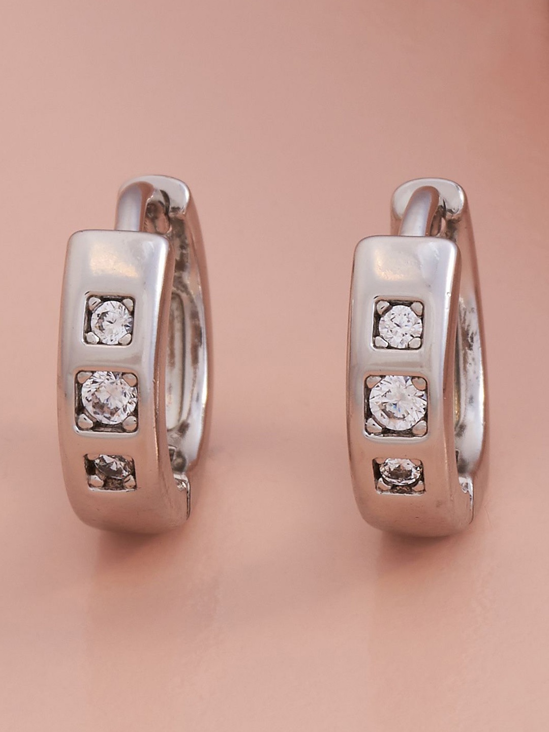 

Kushal's Fashion Jewellery Rhodium Plated Zircon Studded Circular Hoop Earrings, Silver
