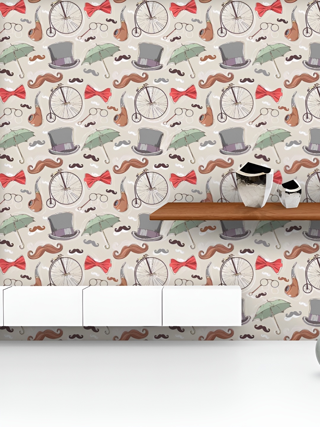 

ArtzFolio Printed UV-Resistant Anti-Bacterial Vintage Retro ObjectsPeel & Stick Wallpaper, Multi