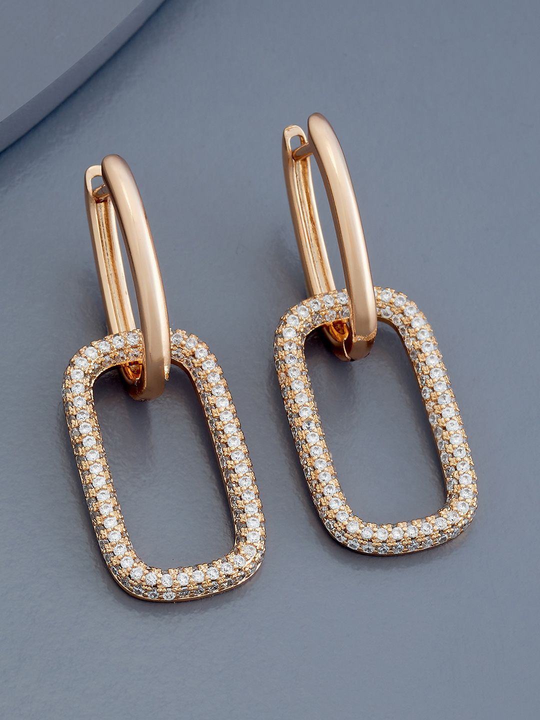 

Kushal's Fashion Jewellery Rose Gold Plated Zircon Studded Geometric Hoop Earrings