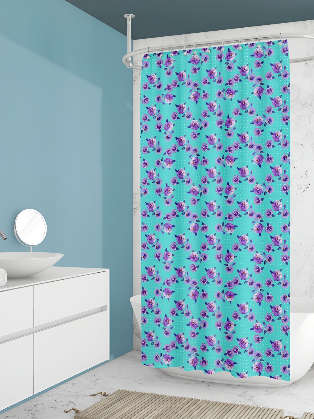 

ArtzFolio Purple & Blue Floral Printed Waterproof Shower Curtain