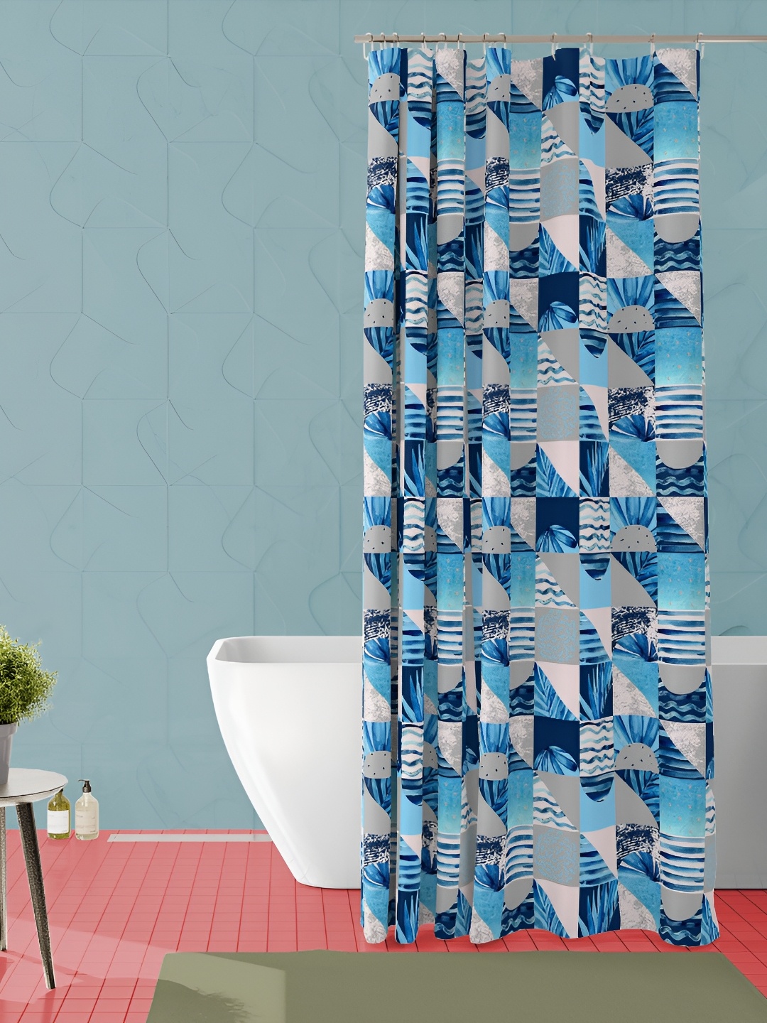 

ArtzFolio White & Blue Printed Waterproof Shower Curtain