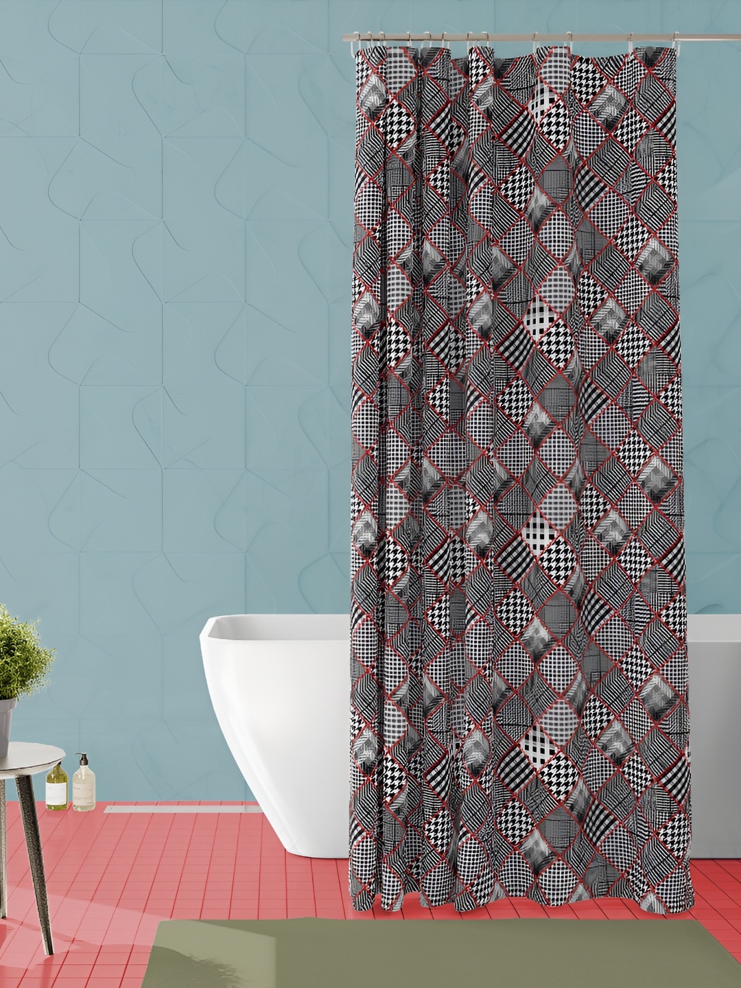 

ArtzFolio Black & Red Geometric Printed Waterproof Shower Curtain