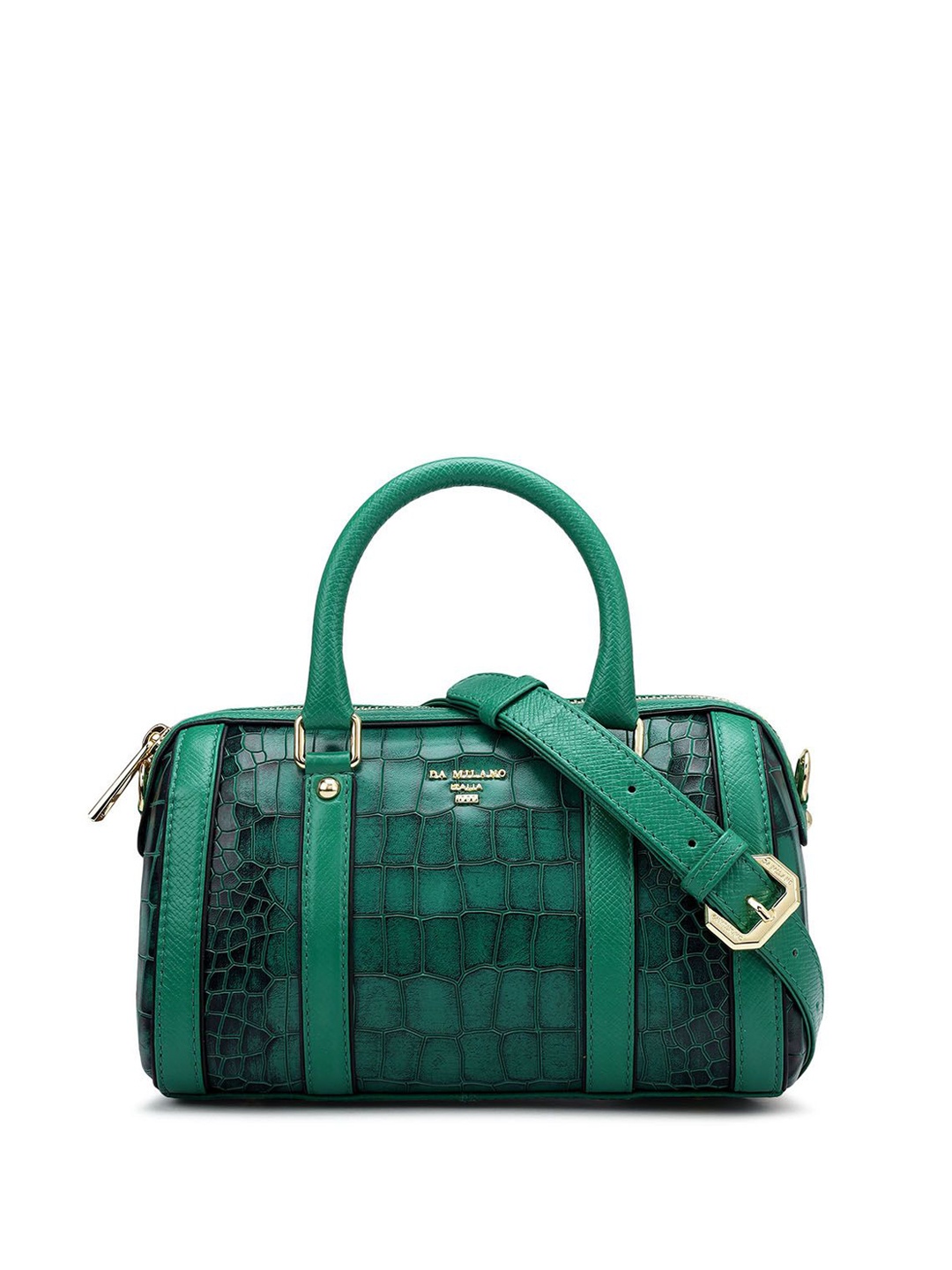 

Da Milano Textured Leather Bowling Satchel with Quilted, Green