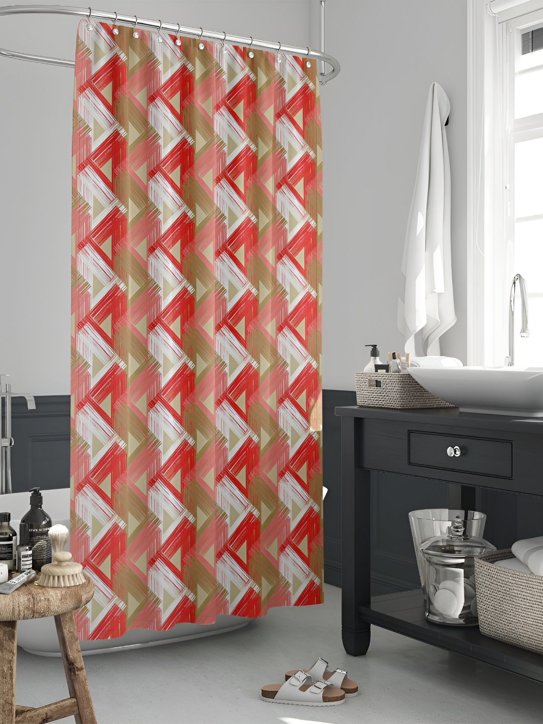 

ArtzFolio Red and White Geometric Printed Waterproof Shower Curtain