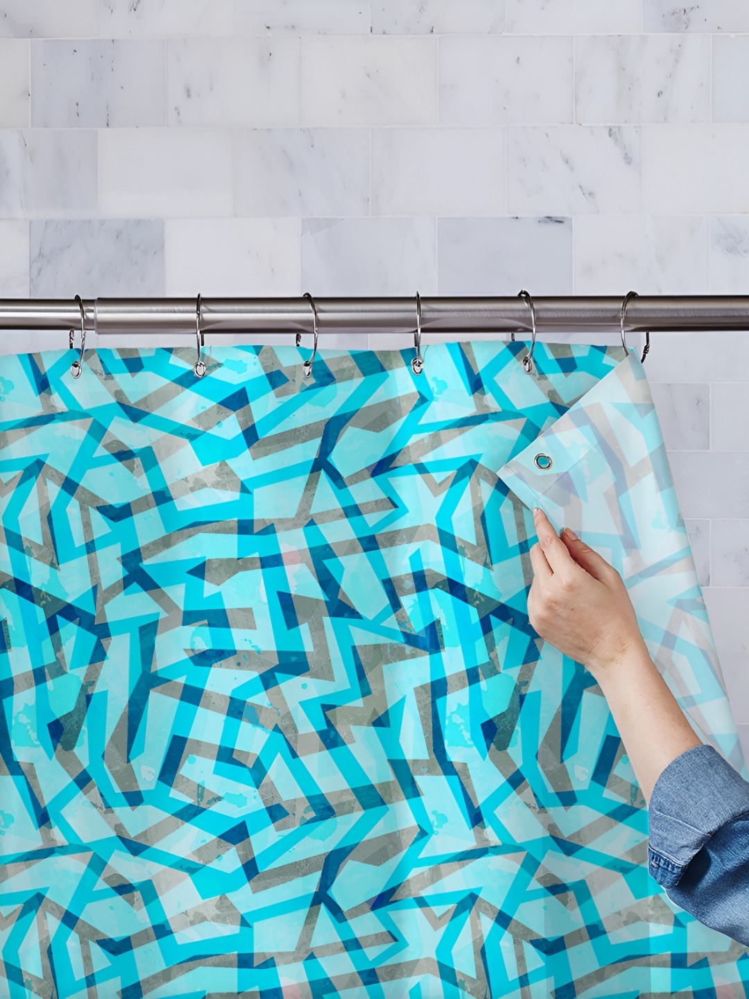 

ArtzFolio Blue & Grey Printed Waterproof Shower Curtain