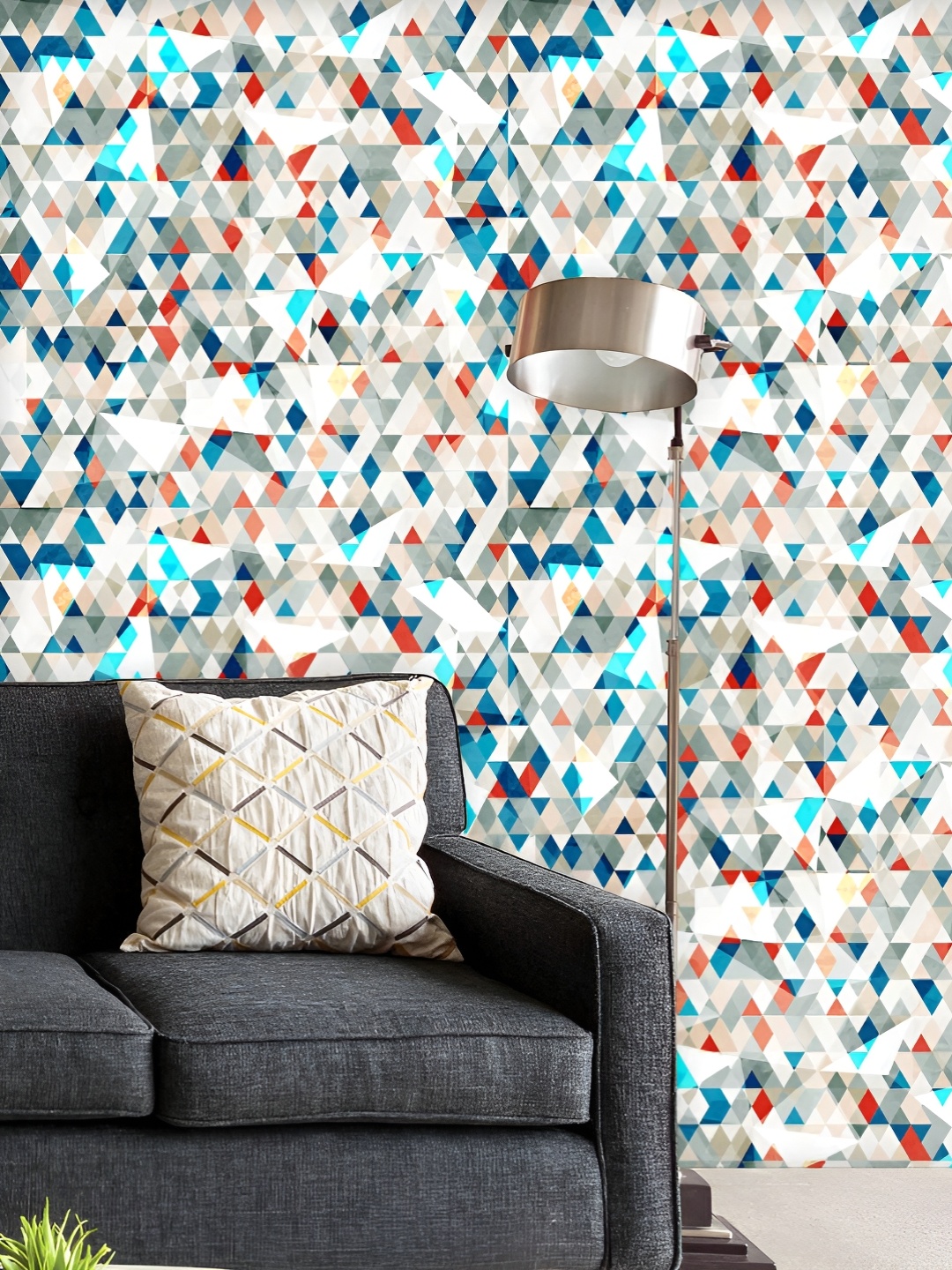 

ArtzFolio Printed UV-Resistant Anti-Bacterial Blue Glass Triangles Peel & Stick Wallpaper, Multi