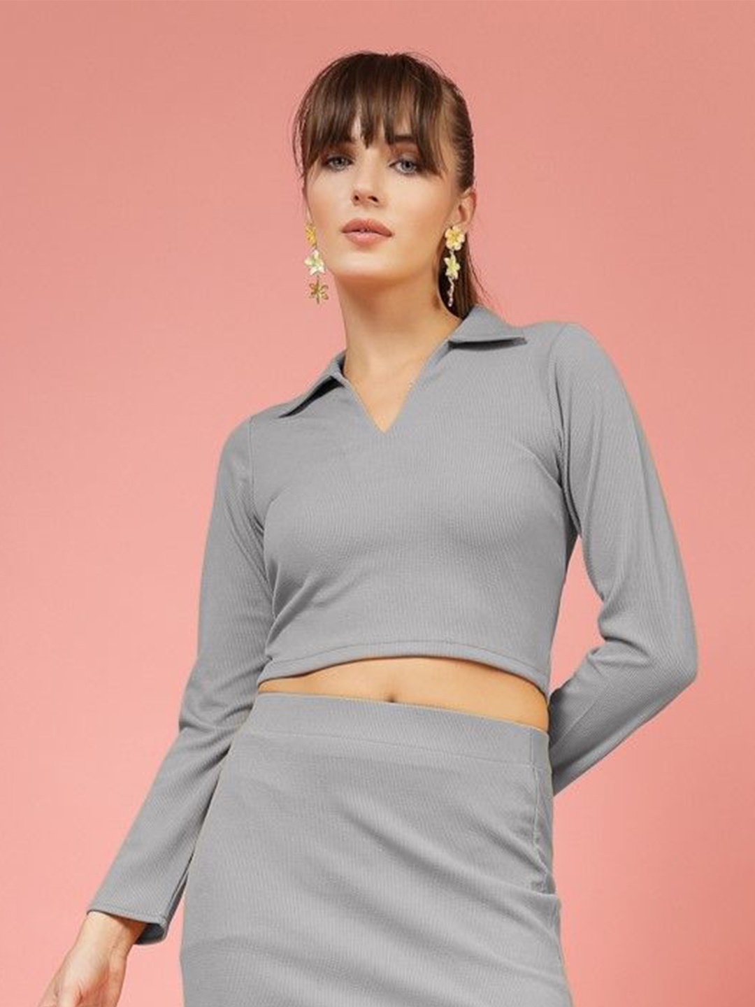 

Oomph! Women Fitted Crop Top, Grey