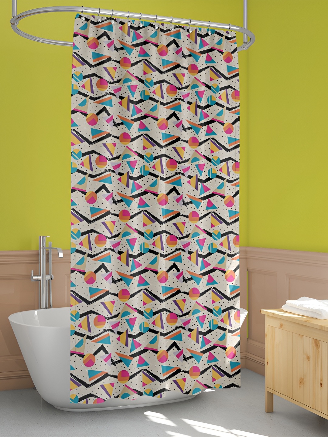 

ArtzFolio Beige & Pink Geometric Printed Waterproof Shower Curtain